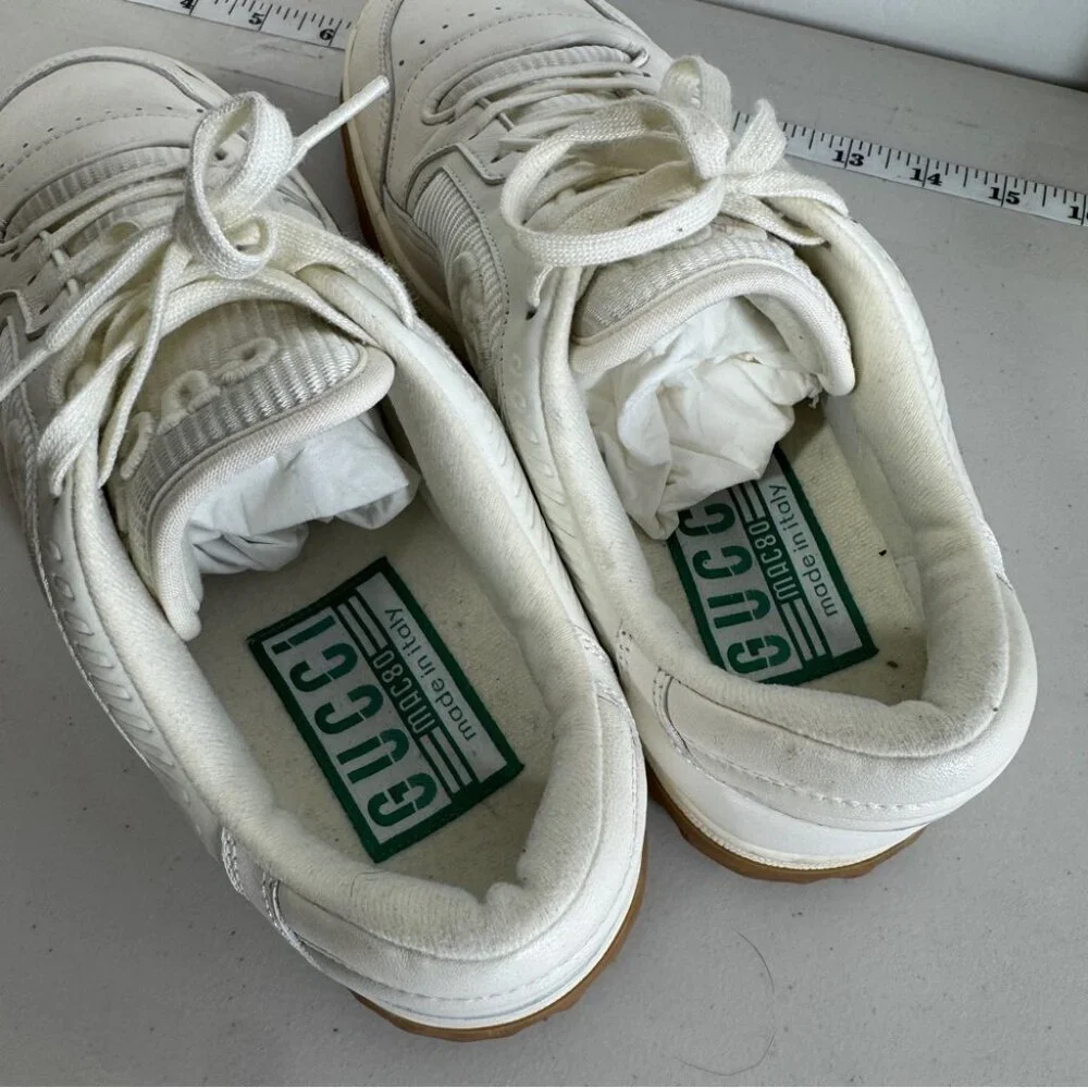 Gucci Ivory MAC 80 Leather Sneakers Size 7 Unisex Embroidered GG Logo Luxury